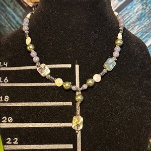 Blue Coral, Abalone Shell, Real and Glass Pearls Beaded Necklace